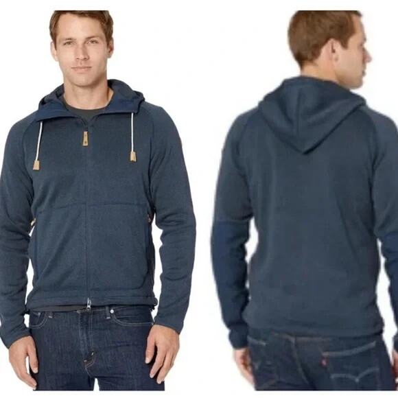 Fjallraven Ovik Fleece Hoodie Zip Up Drawcord Hiking Outdoor Blue Mens Small - Picture 1 of 12